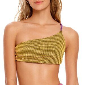 Agua Bendita Pacifico Tulip vini one shoulder bikini top swim gold purple new XS